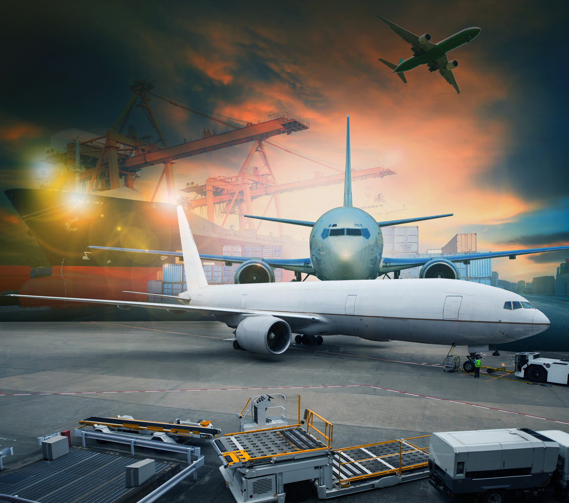 air freight and cargo plane loading trading goods in airport container parking lot use for shipping and air transport logistic industry